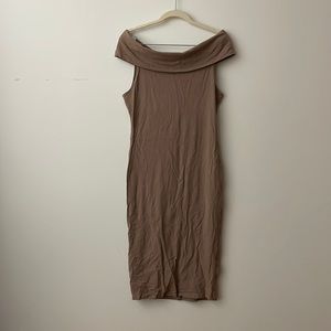 Taupe Off the Shoulder Mini Dress